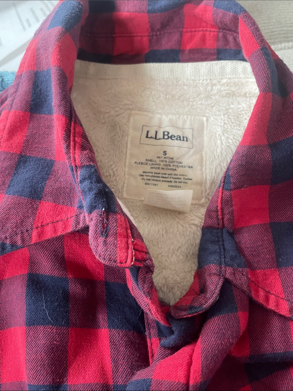 L.L.Bean Red and Navy Buffalo Plaid Fleece-Lined Shirt Jacket